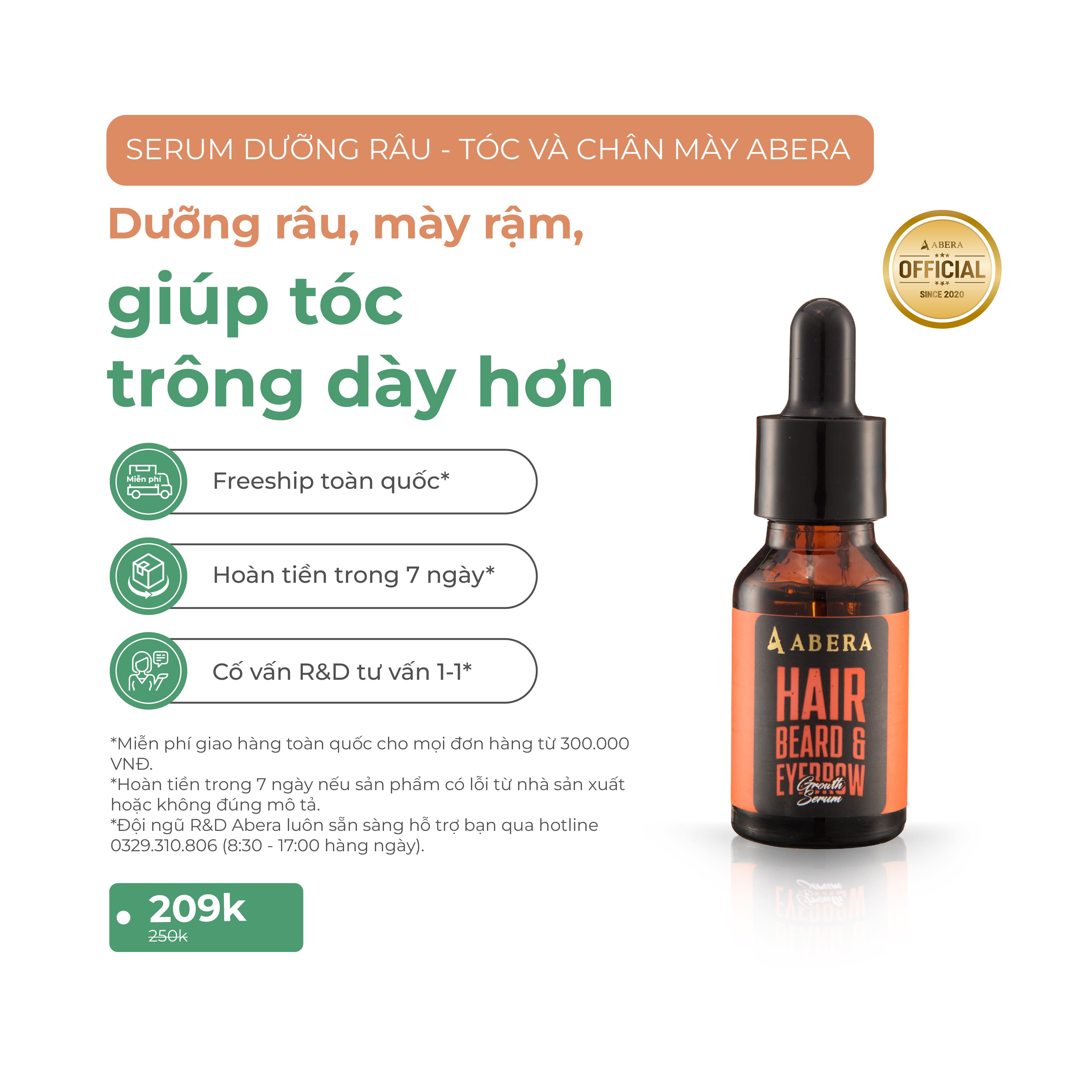 Serum Dưỡng Tóc, Râu, Lông Mày Abera Men